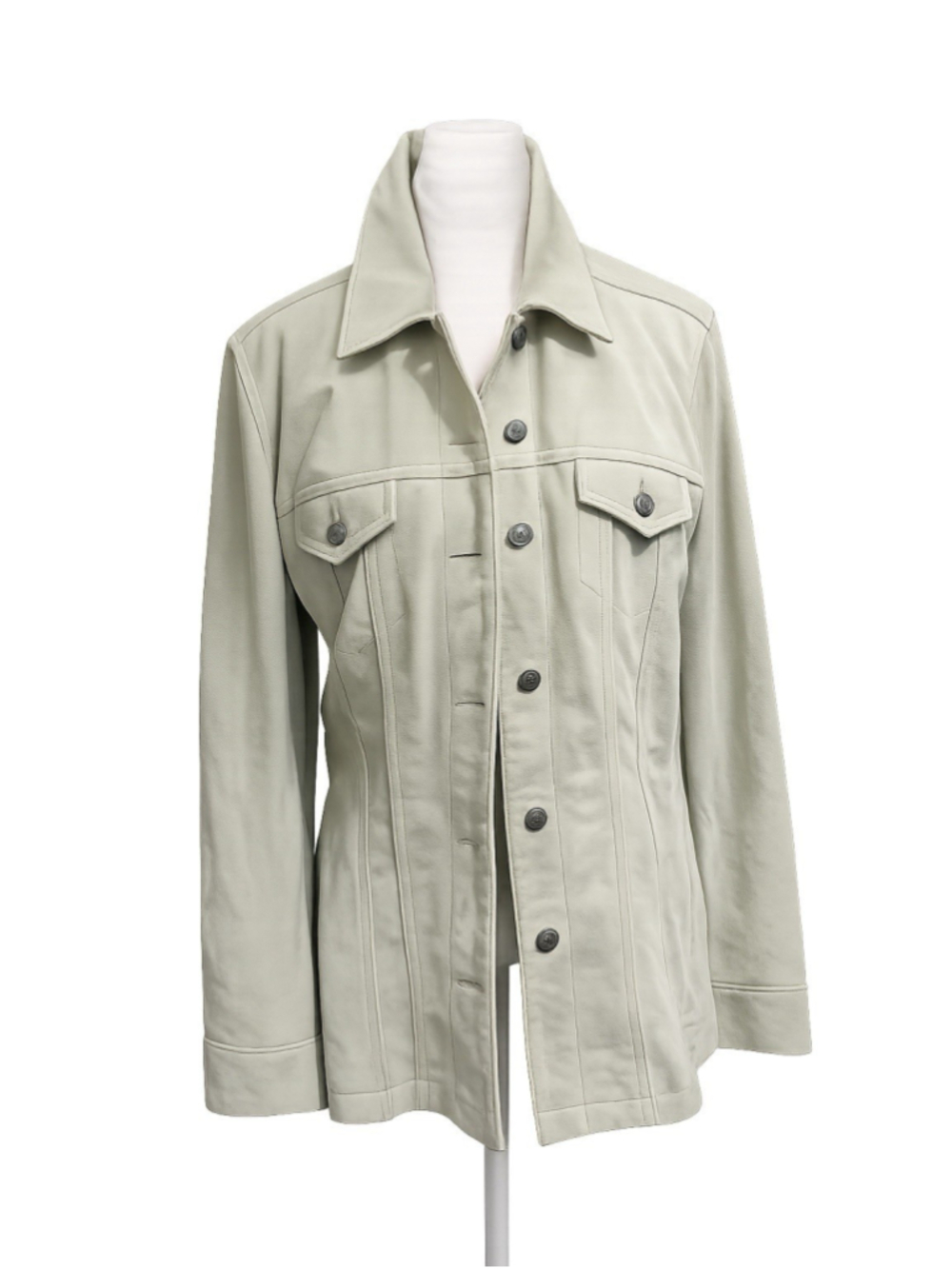 VTG Y2K Levi Strauss Long Line Genuine Suede Leather Trucker Jacket Sage Green M